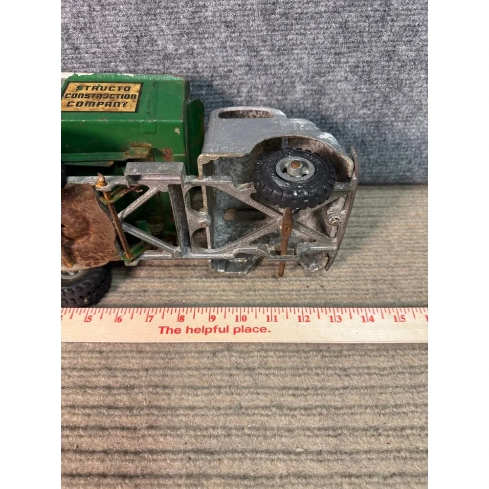 Vintage Structo Construction Company Pressed Steel Dump Truck Toy Silver Green